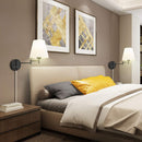 Swing Arm Wall Lamp Plug in Wall Mount Opaque Ivory Linen Shade 40W 2-Way Cord Covers