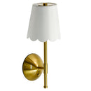 Home Cordless Brass Rechargeable Wall Sconce with Scalloped Fabric Shade and Remote