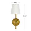 Home Cordless Brass Rechargeable Wall Sconce with Scalloped Fabric Shade and Remote