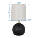 Mini Black Wood Ball Table Lamp with White Fabric Shade