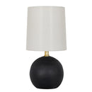 Mini Black Wood Ball Table Lamp with White Fabric Shade