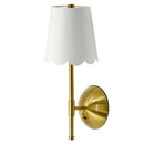 Home Cordless Brass Rechargeable Wall Sconce with Scalloped Fabric Shade and Remote